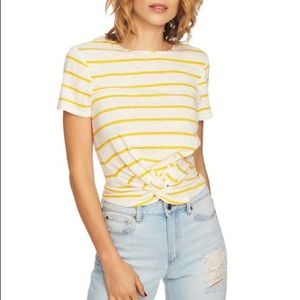 1 STATE L’ACADEMIE ONE STATE KNIT CROP TOP KNOTTED ASYMMETRICAL T SHIRT STRIPED